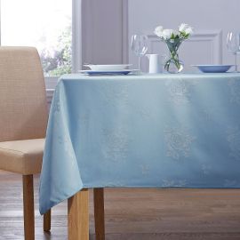 Cezanne Wedgewood Blue Woven Rose Design Polyester Tablecloths